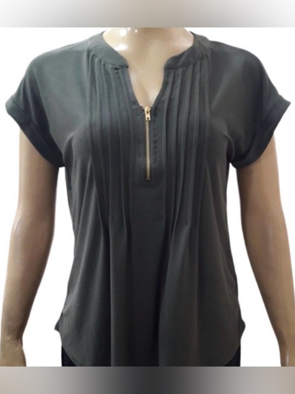 Women’s Love Scarlett Black Pleated Blouse with Gold Zipper, Med